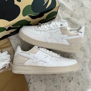 A Bathing Ape Bape Sta Low Suede Heel White
